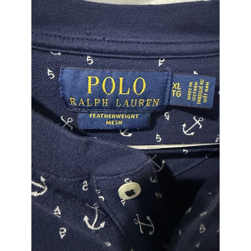 Polo Ralph Lauren Featherweight Mesh Henley Shirt Blue Anchor Print Men's XL L
